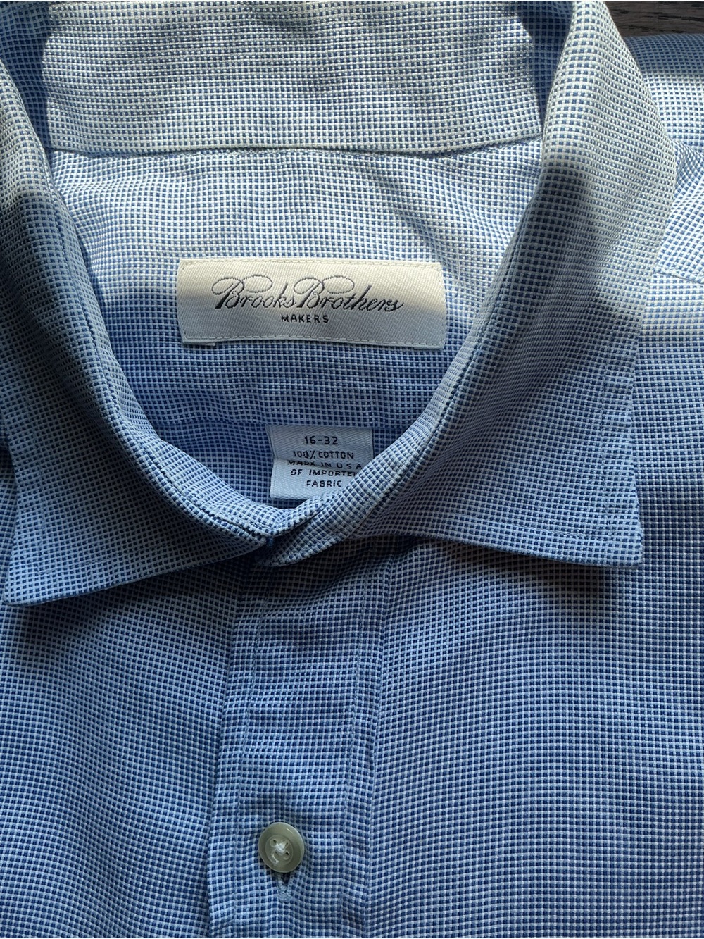 Vtg Brooks Brothers Men's Blue Micro‑Check Dress Shirt 16-32